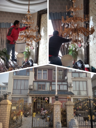 别墅春节大扫除｜7米高水晶吊灯八年尘垢一日清零